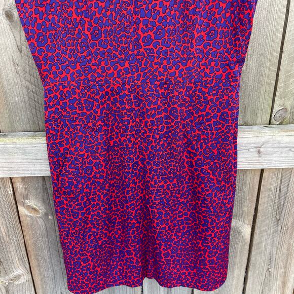 Diane Von Furstenberg Leopard Print Silk Blend Fit & Flare Dress Red Blue Size 6 - Picture 4 of 10